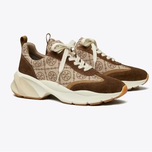 NIB Tory Burch Hazel T Monogram Good Luck Trainer suede textile 10